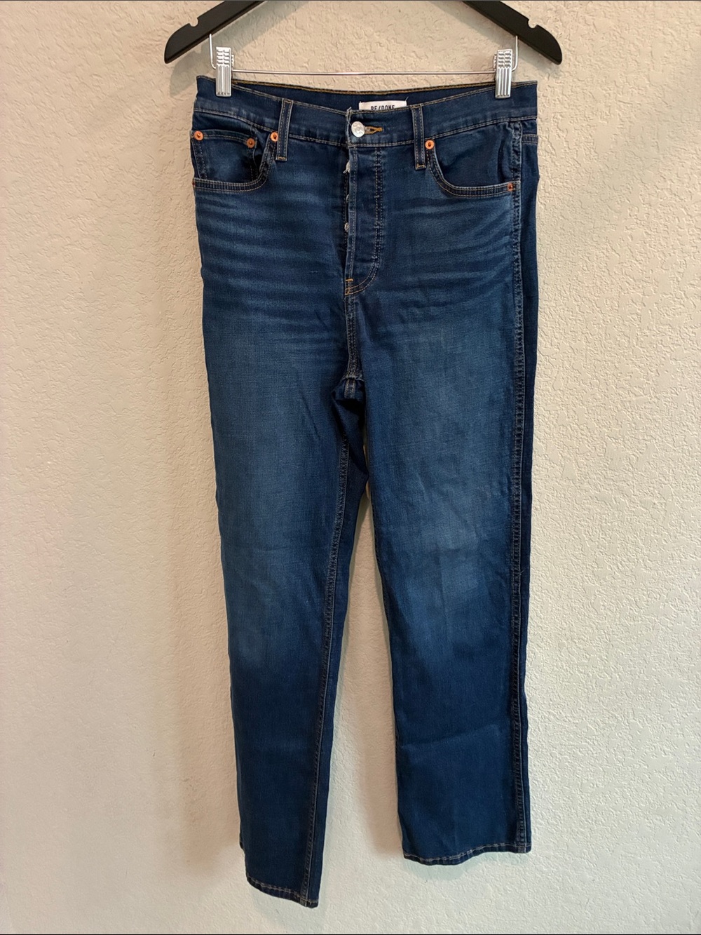 Re/Done Men's Slim Straight Dark Indigo Jeans